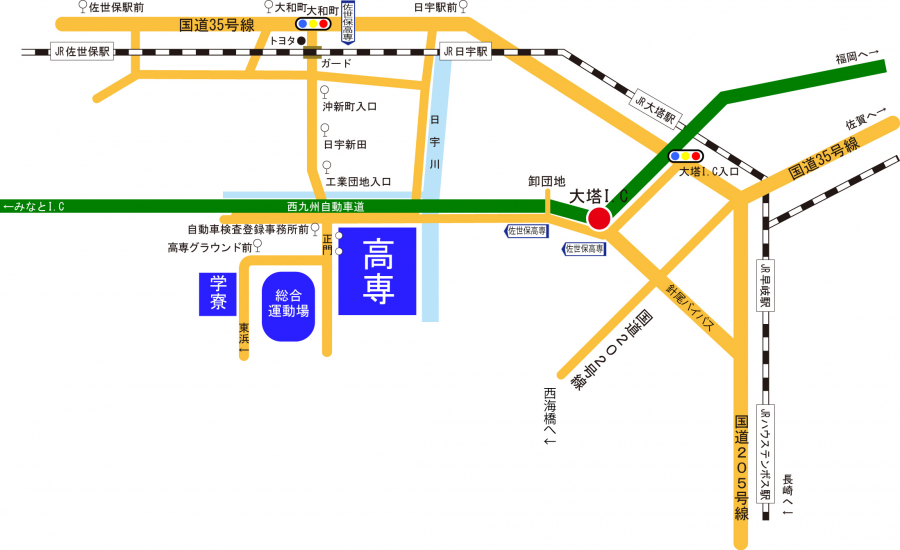 佐世保高専までのアクセスマップ